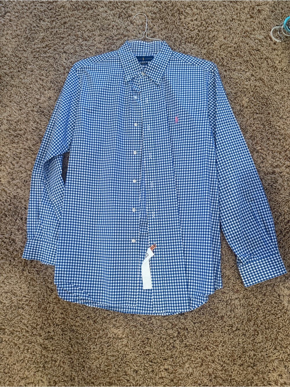 Ralph Lauren Blue & White Gingham Button-Down Dress Shirt